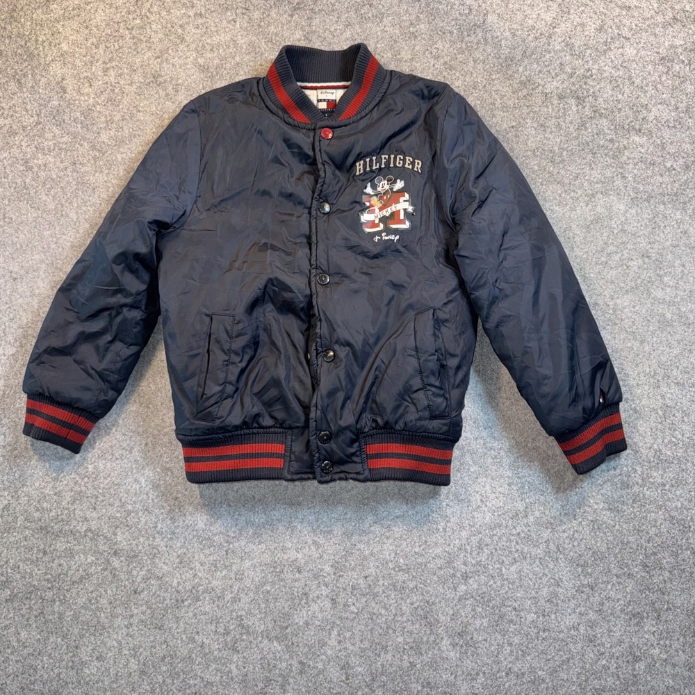 Tommy Hilfiger Disney Mickey Mouse Varsity Jacket 6 Navy Blue Bomber Polyester